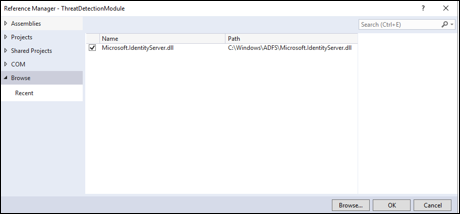 Screenshot that shows the Microsoft dot Identity Server dot d l l checkbox.