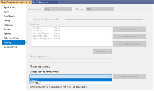 Screenshot that shows the Sign the assembly checkbox.