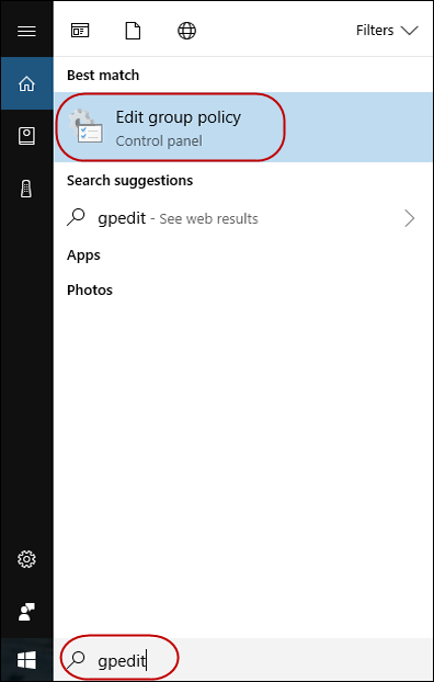 GPEdit desktop app search result.