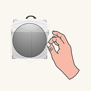 Obrázek znázorňující, jak uživatel uchopí okraj objektu a otočí ho