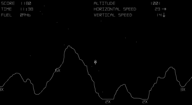 Původní rozhraní z lunárního landeru Atari z roku 1979