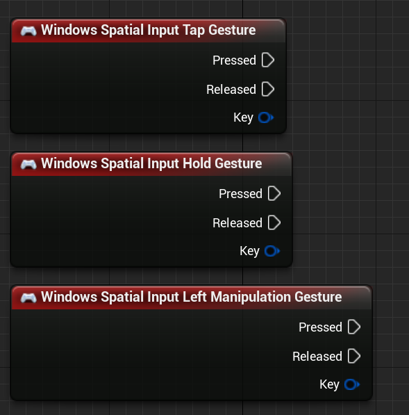 Podrobný plán gest pro manipulaci s prostorovými vstupy ve Windows, přidržení, klepnutí a levým pohybem