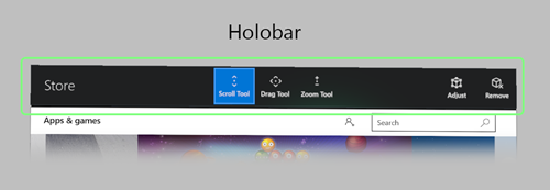Panel aplikací pro 2D aplikace běžící na HoloLens