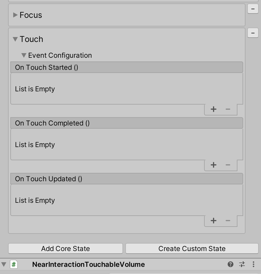 Touch state state component in the Inspector