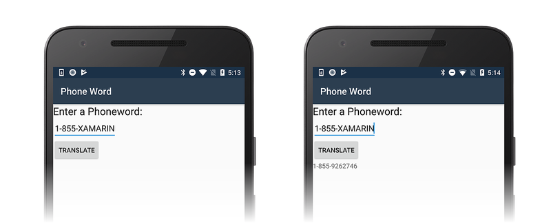 Snímek obrazovky s aplikací pro překlad telefonního čísla po dokončení
