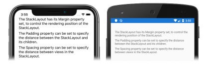 Snímek obrazovky s podřízenými zobrazeními v objektu StackLayout v iOSu a Androidu