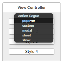 Selecting the popover segue type from the View Controller.