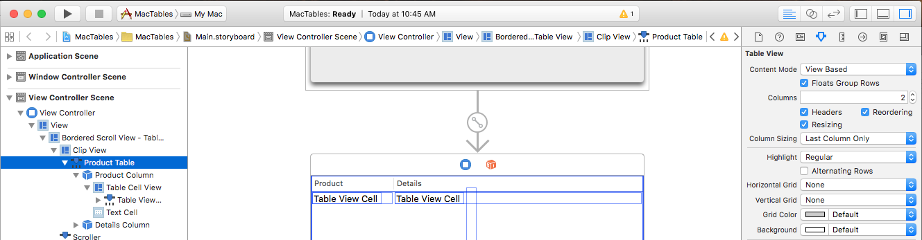 Snímek obrazovky ukazuje Interface Builder, kde můžete vybrat Reodering v inspektoru atributů.
