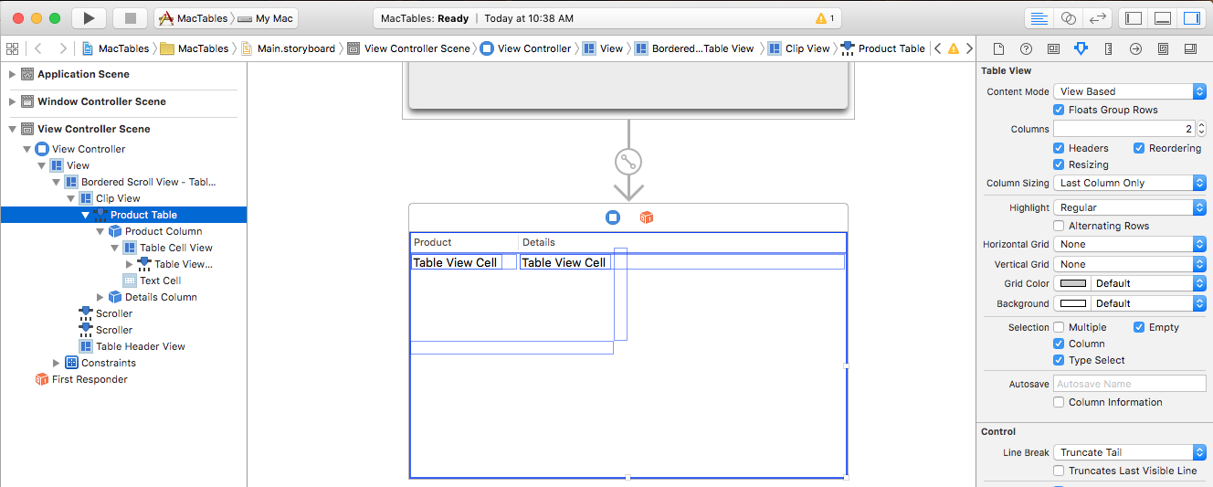 Snímek obrazovky ukazuje Interface Builder, kde můžete vybrat více v inspektoru atributů.