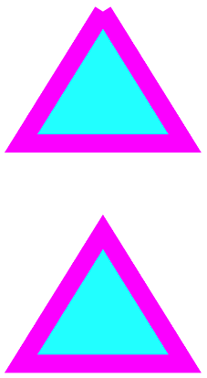 Two triangles showing the difference between connected and disconnected lines