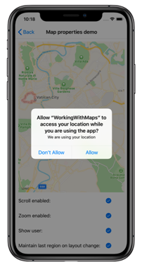 Snímek obrazovky s žádostí o oprávnění k umístění v iOSu
