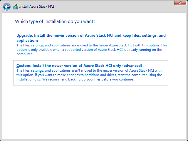 Screenshot of the language page of the Install Type Azure Stack HCI wizard.