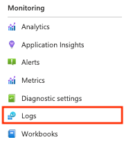 Screenshot of Logs item in Monitoring menu in the portal.
