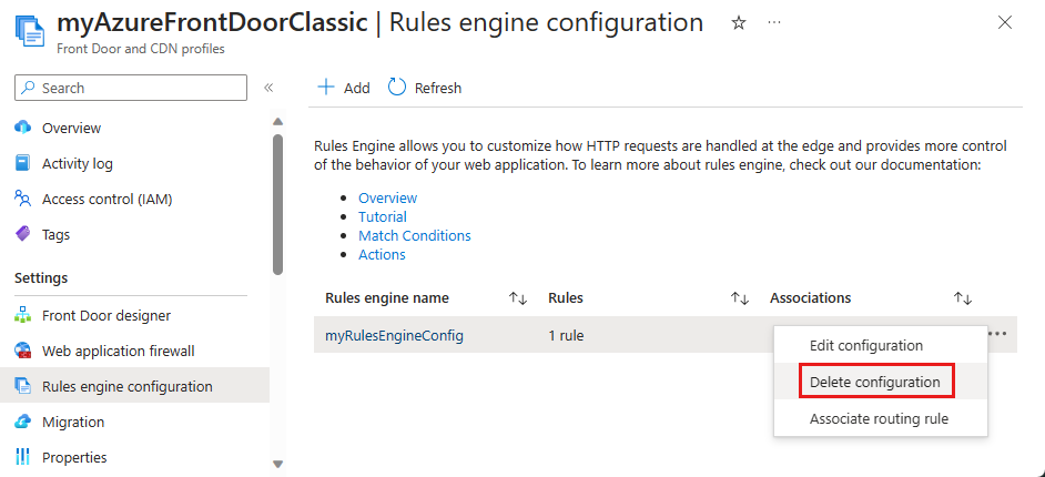 Delete Rule Engine configuration