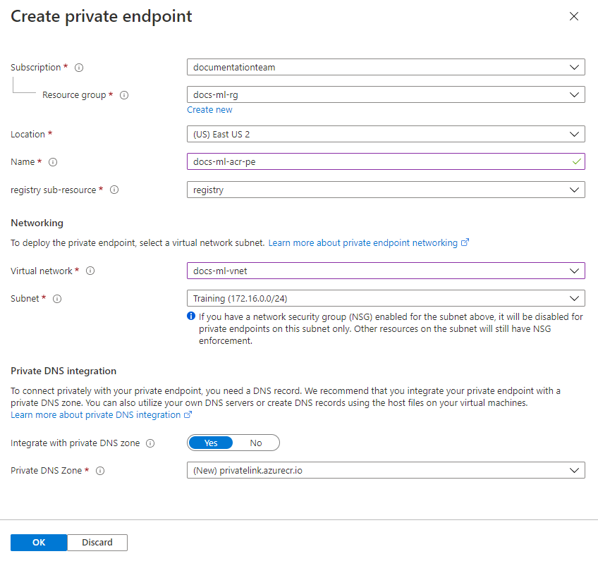 Configure container registry private endpoint