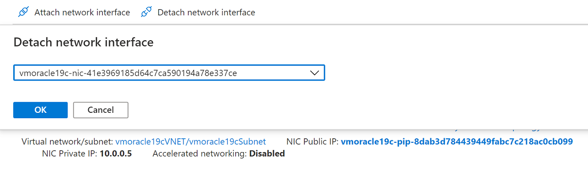 Screenshot that shows the pane for detaching a network interface.