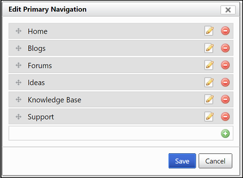 Dialogboksen Rediger primær navigation.