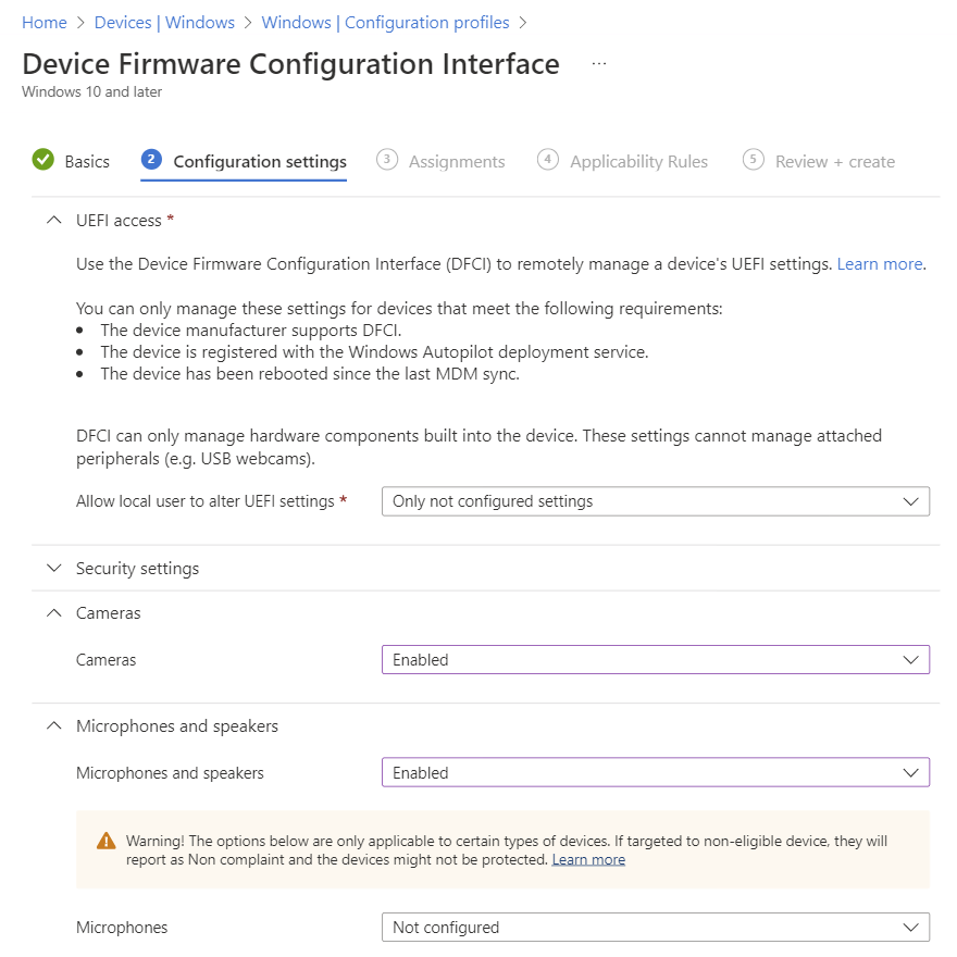 Creation of a DFCI profile from Microsoft Intune