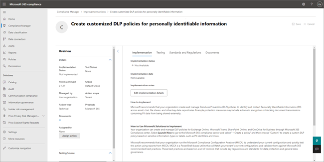 Skærmbillede af oplysninger om DLP-politik for kundeindhold.