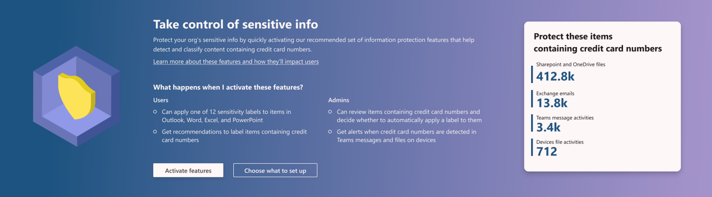 Microsoft Purview Information Protection aktivering af forudkonfigurerede mærkater og politikker.