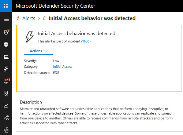 Indledende adgangsbesked på Microsoft 365 Defender-portalen
