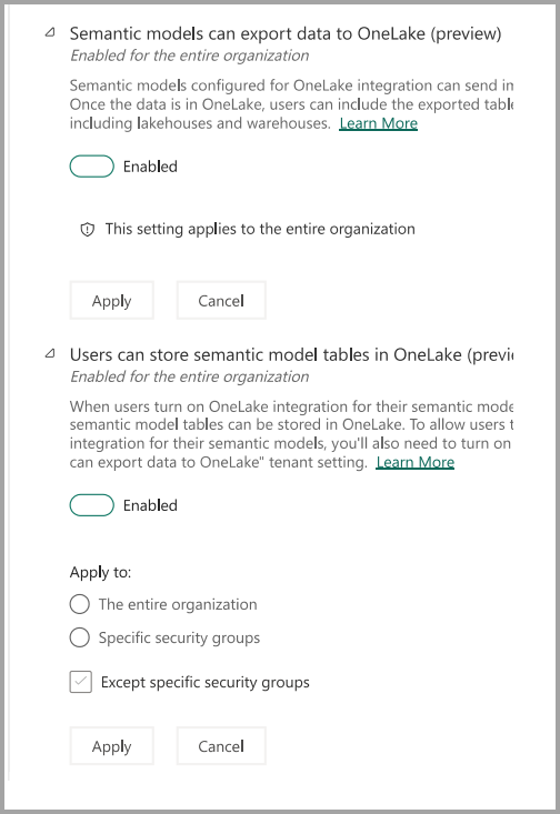 Screenshot of tenant settings for admin portal.