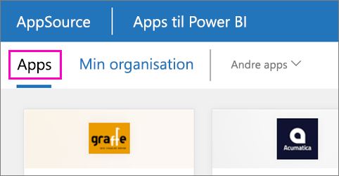 Screenshot shows apps that you can install from Power BI apps.