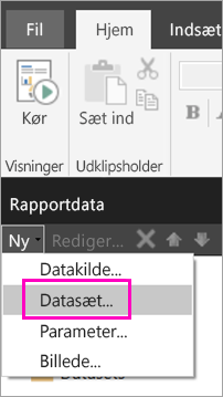 Screenshot of the Dataset option in the Report Data pane.