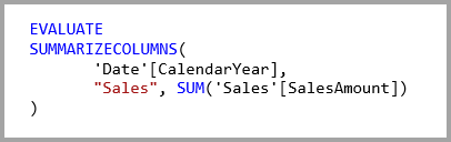 Screenshot showing the text of query that refers to both the Date table and the Sales table.