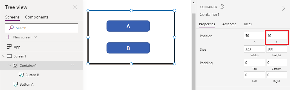 B sættes i en objektbeholder, der vises før A.
