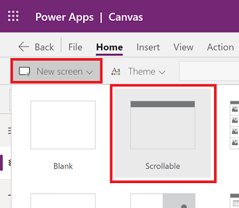 Vælg ny skærm, og vælg derefter skærmtype, der kan rulles.
