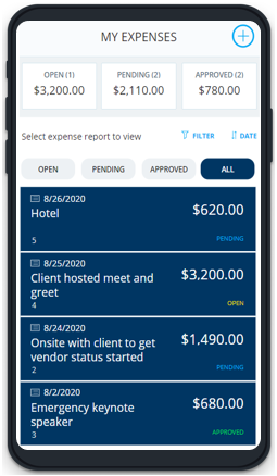 Startskærmen for Udgiftsrapport i PowerApp.