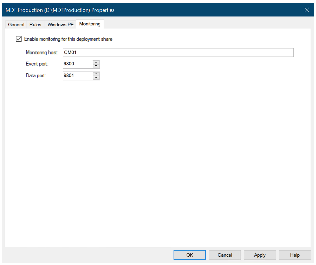 Enable MDT monitoring for Configuration Manager.