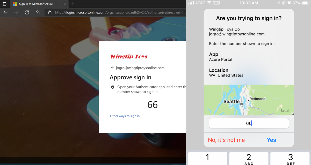 Screenshot, der ein Beispiel einer browserbasierten Anmeldung zeigt, die der Benutzer bestätigen muss.