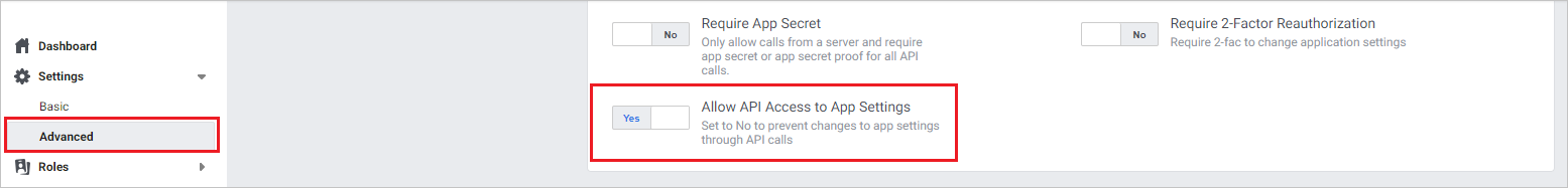 API-Zugriff auf App-Einstellungen zulassen.
