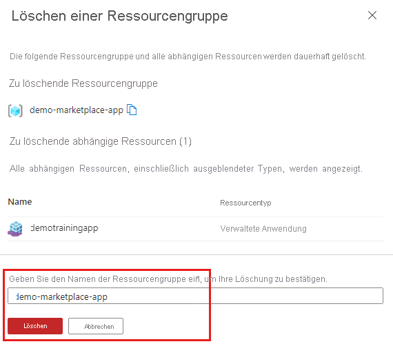 Screenshot that shows the delete resource group confirmation.