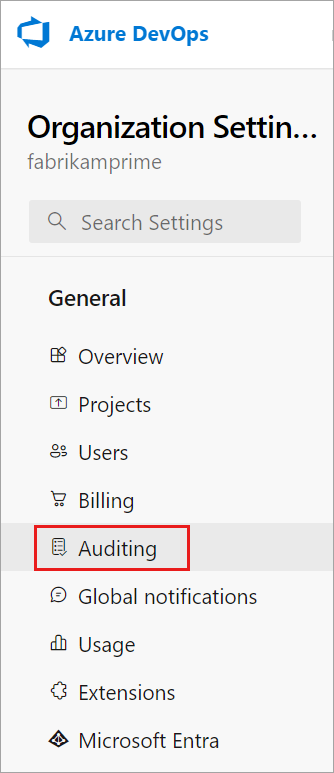 Select Auditing in Organization settings