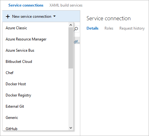 Screenshot, der die Auswahl eines Dienstverbindungstyps zeigt.