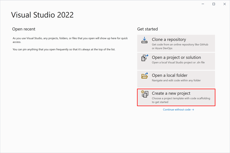 Erstellen einer neuen Projektmappe in Visual Studio.
