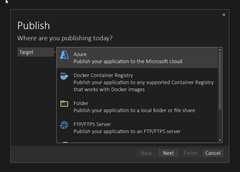 A screenshot showing the publish dialog in Visual Studio.