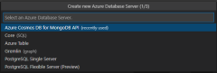 A screenshot showing the dialog box used to select the type of database you want to create in Azure.