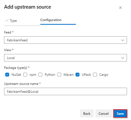 A screenshot showing how to add a feed in your organization as an upstream source.
