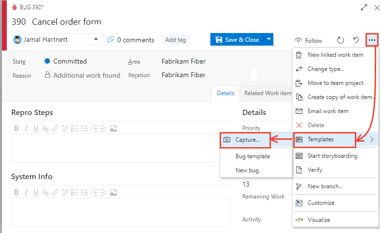 Capture work item field definitions as a template, latest version