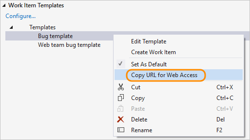 Kopieren eines Links zu Vorlage aus Visual Studio mit installierten Power Tools