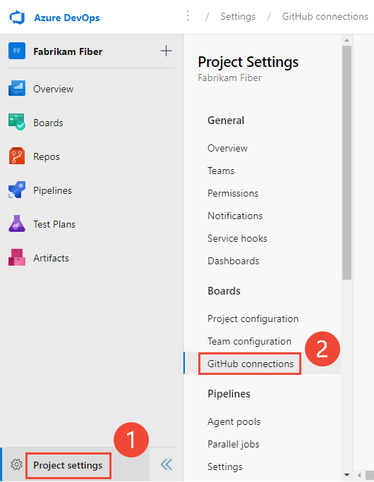 Screenshot of open Project Settings>GitHub connections.