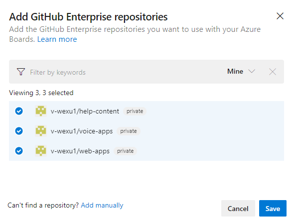 Choose repositories to add.
