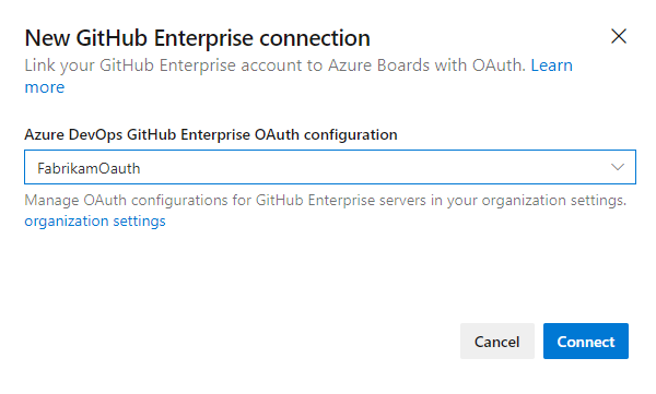 Neue GitHub Enterprise-Verbindung, OAuth-Dialogfeld
