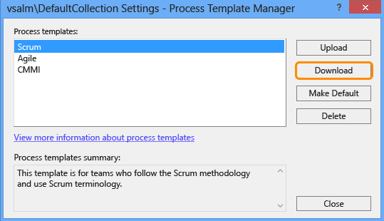 Process Template Manager dialog, Select process template to work with.