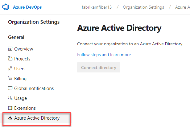 Check for a connected directory in Organization settings = Not connected