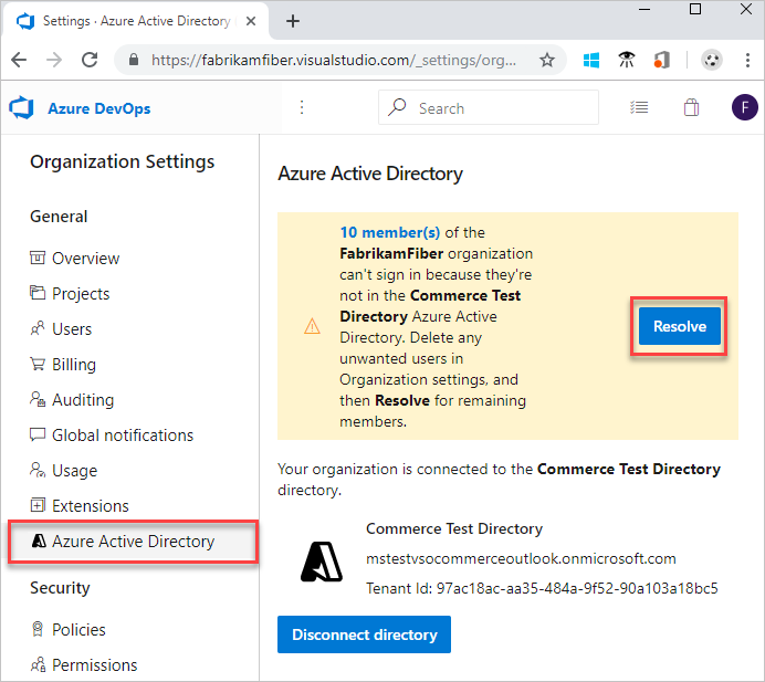 Select Azure AD and then Resolve